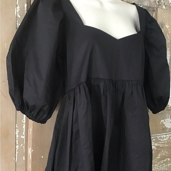 NWT $334 Monica Nera Black Cotton Mini Natasha Dress Puffer Sleeve Size Small - Picture 9 of 10